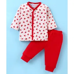 Ben Benny 100% Cotton Knit Full Sleeves Night Suit With Strawberries & Polka Dots Print - Red & White-picture-18