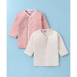 Ben Benny 100% Cotton Knit  Full Sleeves Solid & Floral Printed Front Open Vests Pack of 2 - Off White & Pink-picture-22