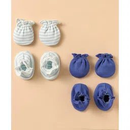 Ben Benny 100% Cotton Knit Mitten Booties With Stripes - Royal Blue & White-picture-19