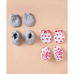 Ben Benny 100% Cotton Knit Mittens & Booties with Solid Color & Strawberry Print Pack of 2 - Grey & Red-picture-36