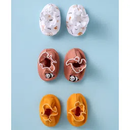 Ben Benny 100% Cotton Knit Mittens with Animal Print Pack of 3 - Yellow Rose Gold & White-picture-29