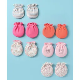 Ben Benny 100% Cotton Knit Mittens with Floral Print Pack of 6 - Multicolor-picture-28