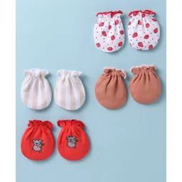Ben Benny 100% Cotton Knit Mittens with Koala & Strawberry Print & Stripes Pack of 4 - Multicolor-picture-30