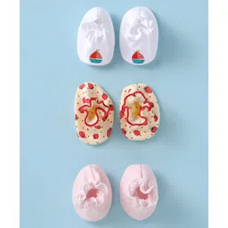 Ben Benny 100% Cotton Knit Mittens with Ship & Strawberry Print Pack of 3 - Pink Yellow & White-picture-27