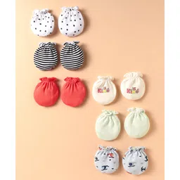 Ben Benny 100% Cotton Knit Mittens with Star Print & Stripe Design Pack of 6 - Multicolor-picture-18