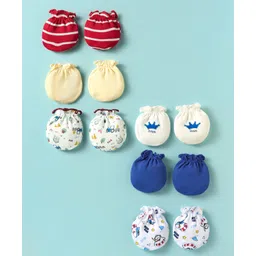 Ben Benny 100% Cotton Knit Mittens with vehicle Print Pack of 6 - Multicolor-picture-19