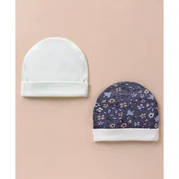 Ben Benny 100% Cotton Knit Solid & Floral Printed Caps Pack of 2 Off White & Purple - Diameter 10 cm-picture-18