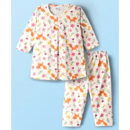 Ben Benny 100% Cotton Single Jersey Knit Full Sleeves Co-ords Night Suit With Floral & Animal Print - White-picture-34