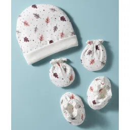 Ben Benny Interlock Knit Cap Mitten & Booties Set with Tropical Theme Print White - Diameter 10.5 cm-picture-21