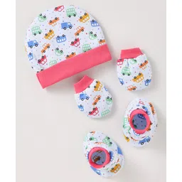 Ben Benny Interlock Knit Cap Mittens & Booties With Vehicle Print - White-picture-10