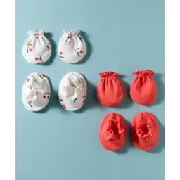 Ben Benny Interlock Knit Mittens & Booties Set Text Print Pack of 2 - Red & White-picture-23