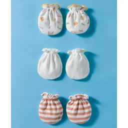 Ben Benny Interlock Knit Mittens with Bear Print & Stripes Pack of 3 - White-picture-33