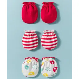 Ben Benny Interlock Knit Mittens with Elephant Print & Stripes Pack of 3 - Red & White-picture-32