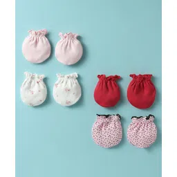 Ben Benny Interlock Knit Mittens With Floral & Polka Dots Print Pack Of 4 - Multicolour-picture-25