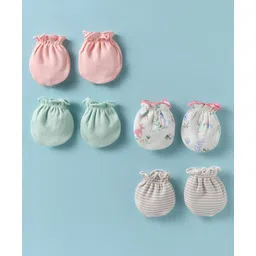 Ben Benny Interlock Knit Mittens With Stripes & Animal Print Pack Of 4 - Multicolour-picture-17