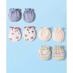 Ben Benny Interlock Knit Mittens with Stripes & Animal Print Pack of 4 - White & Blue-picture-26