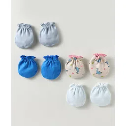 Ben Benny Interlock Knit Mittens With Stripes & Fish Print Pack Of 4 - Multicolour-picture-14