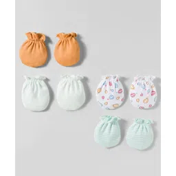 Ben Benny Interlock Knit Mittens with Stripes & Hot Air Balloon Print Pack of 4 - White & Light Blue-picture-20