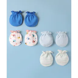 Ben Benny Interlock Knit Mittens with Stripes & Spaceship Print Pack of 4 - Blue & White-picture-13