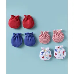 Ben Benny Interlock Knit Mittens With Stripes & Star Fish Print Pack Of 4 - Multicolour-picture-18