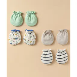 Ben Benny Interlock Knit Mittens With Stripes & Vehicle Print Pack Of 4 - Multicolour-picture-21