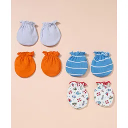 Ben Benny Interlock Knit Mittens with Stripes Toys Prints Pack of 4 - Orange Blue & White-picture-25