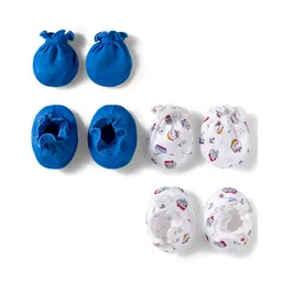 Ben Benny Interlock Knit Solid & Animal Printed Mittens and Booties Pack of 2 - Blue & White-picture-15