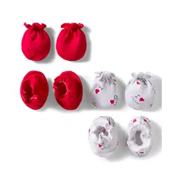 Ben Benny Interlock Knit Solid & Text Printed Mittens and Booties Pack of 2 - Red & White-picture-10