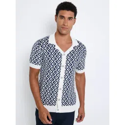 Ben Sherman White Classic Retro Influence Geometric Design Flat Knit Regular Fit Shirt-picture-15
