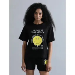 Bene Kleed Black Cotton Graphic Print Oversized T-Shirt-picture-30