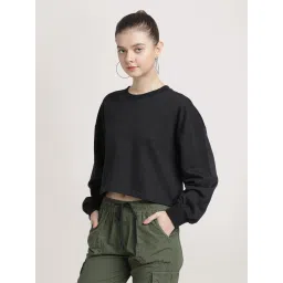 Bene Kleed Black Cotton Relaxed Fit Oversized Sweatshirt image 3