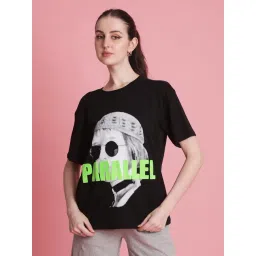 Bene Kleed Black Printed Drop-Shoulder Sleeves Pockets T-Shirt-picture-25