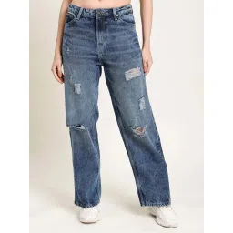 Bene Kleed Blue Cotton Distressed Jeans-picture-11