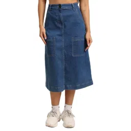 Bene Kleed Blue Cotton Maxi Denim Cargo Skirt-picture-43