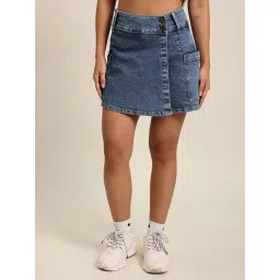 Bene Kleed Blue Cotton Maxi Denim Skort-picture-40