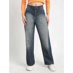 Bene Kleed Blue Cotton Straight Fit High Rise Jeans-picture-35