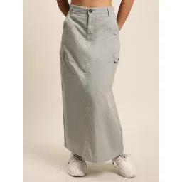 Bene Kleed Grey Cotton Midi Cargo Skirt-picture-23