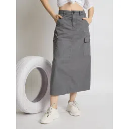 Bene Kleed Grey Cotton Regular fit Skirts-picture-35