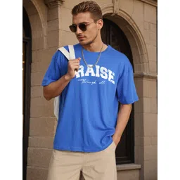 Bene Kleed Men Blue Typography Printed Round Neck Pure Cotton Oversized T-shirt-picture-30