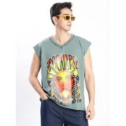 Bene Kleed Men Green Graphic Print Oversize T-Shirt-picture-11
