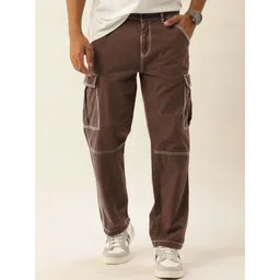 Bene Kleed Men Regular Fit Contrast Stitch Detail Pure Cotton Cargo Trousers-picture-27