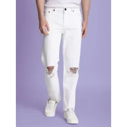 Bene Kleed Men White Knee Slash Relaxed Fit Jeans-picture-18