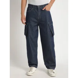 BENE KLEED Navy Cotton Loose fit Solid Cargo Jeans-picture-15