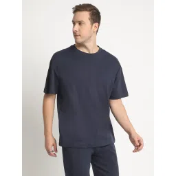 Bene Kleed Navy Cotton Loose fit Solid T-Shirt image 1