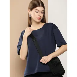 Bene Kleed Navy Cotton Regular Fit Oversized T-Shirt-picture-19