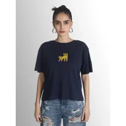 Bene Kleed Navy Cotton Solid Short sleeves T-Shirt-picture-18