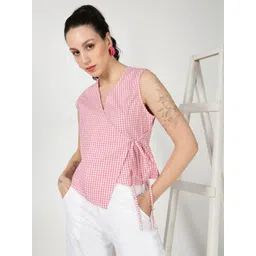 Bene Kleed Women Checked Cotton Wrap Top-picture-13