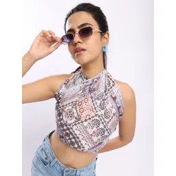 Bene Kleed Women Geometric Printed Tie-Ups Handkerchief style Mutipurpose Tube Crop Top-picture-12