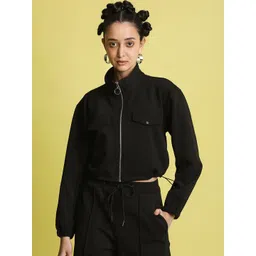 Bene Kleed Women Mock Collar Solid Cotton Casual Tailored Jacket-picture-24