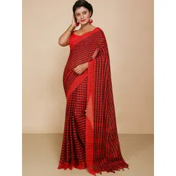 BENGAL HANDLOOM Checked Art Silk Taant Saree-picture-10